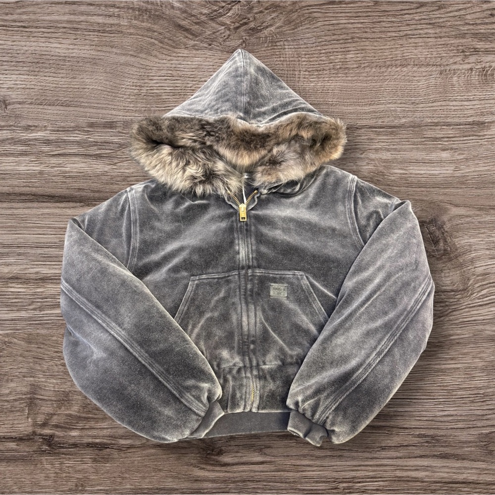 Alexander Wang grey workwear Hoodie with detachable fur hood
